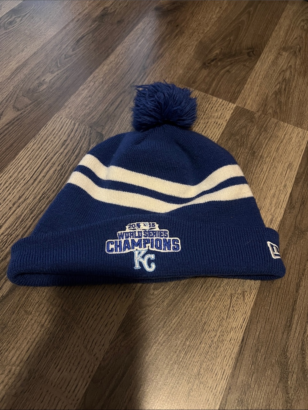 New Era Royal Blue and White Kansas City Pom Beanie